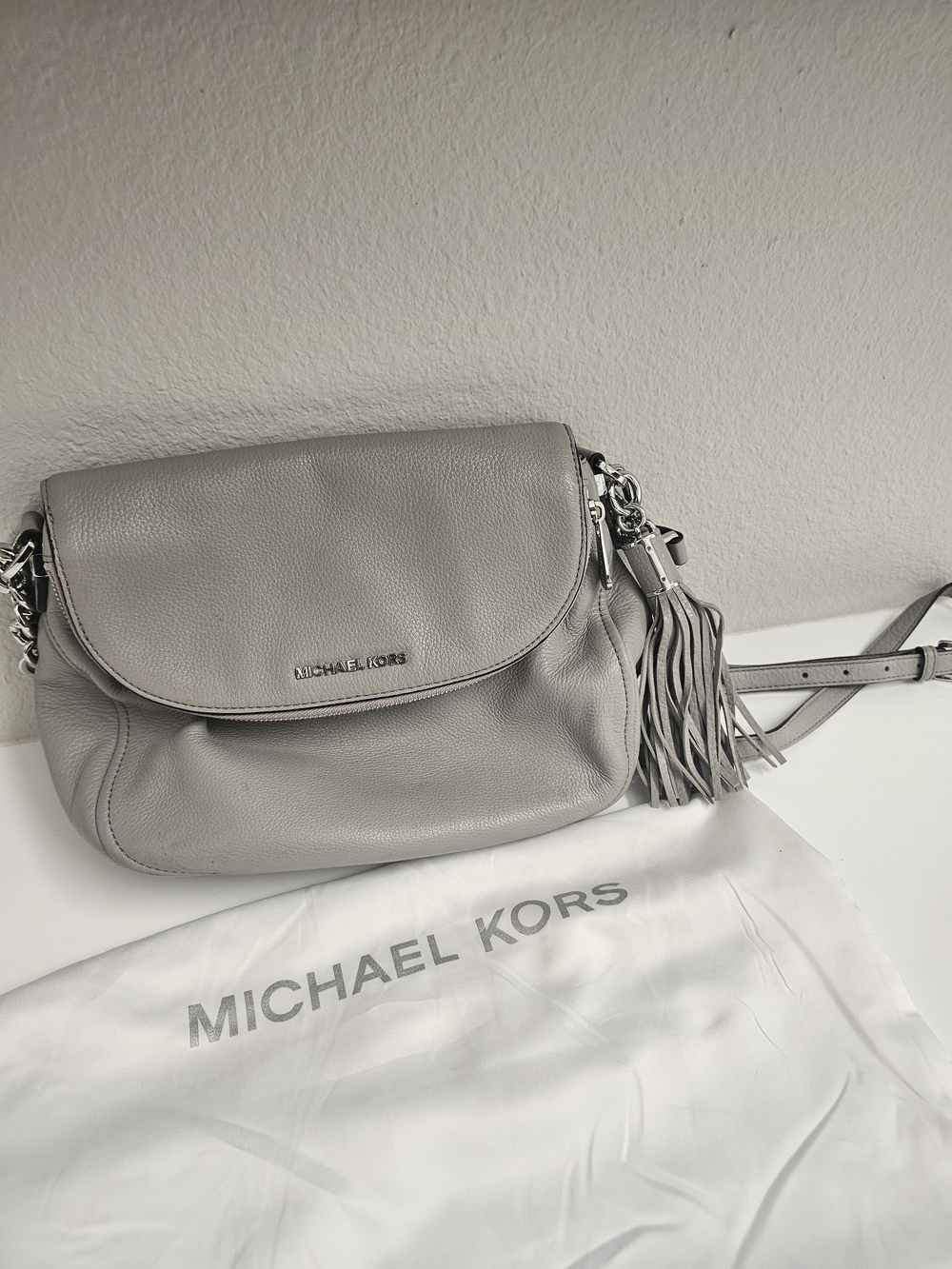 Michael Kors Gray Pebbled Leather Crossbody with Tassel